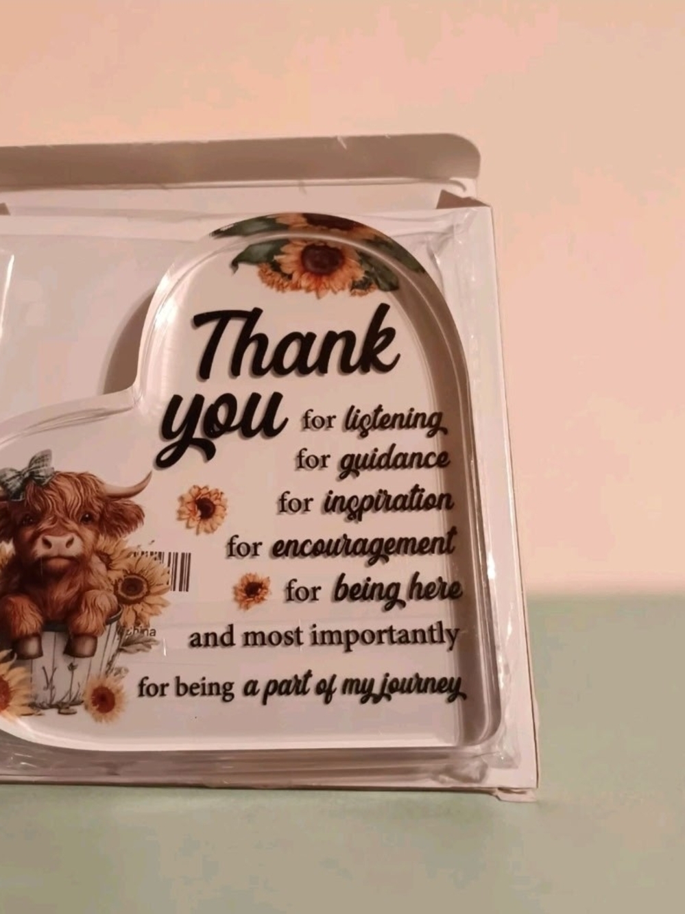 Heart-Shaped Thank You Plaque with Sunflower Accent